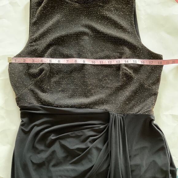 Lauren Ralph Lauren Black Gold Metallic Embellished Glittery Ruffle Dress Sz 12 - Picture 14 of 16